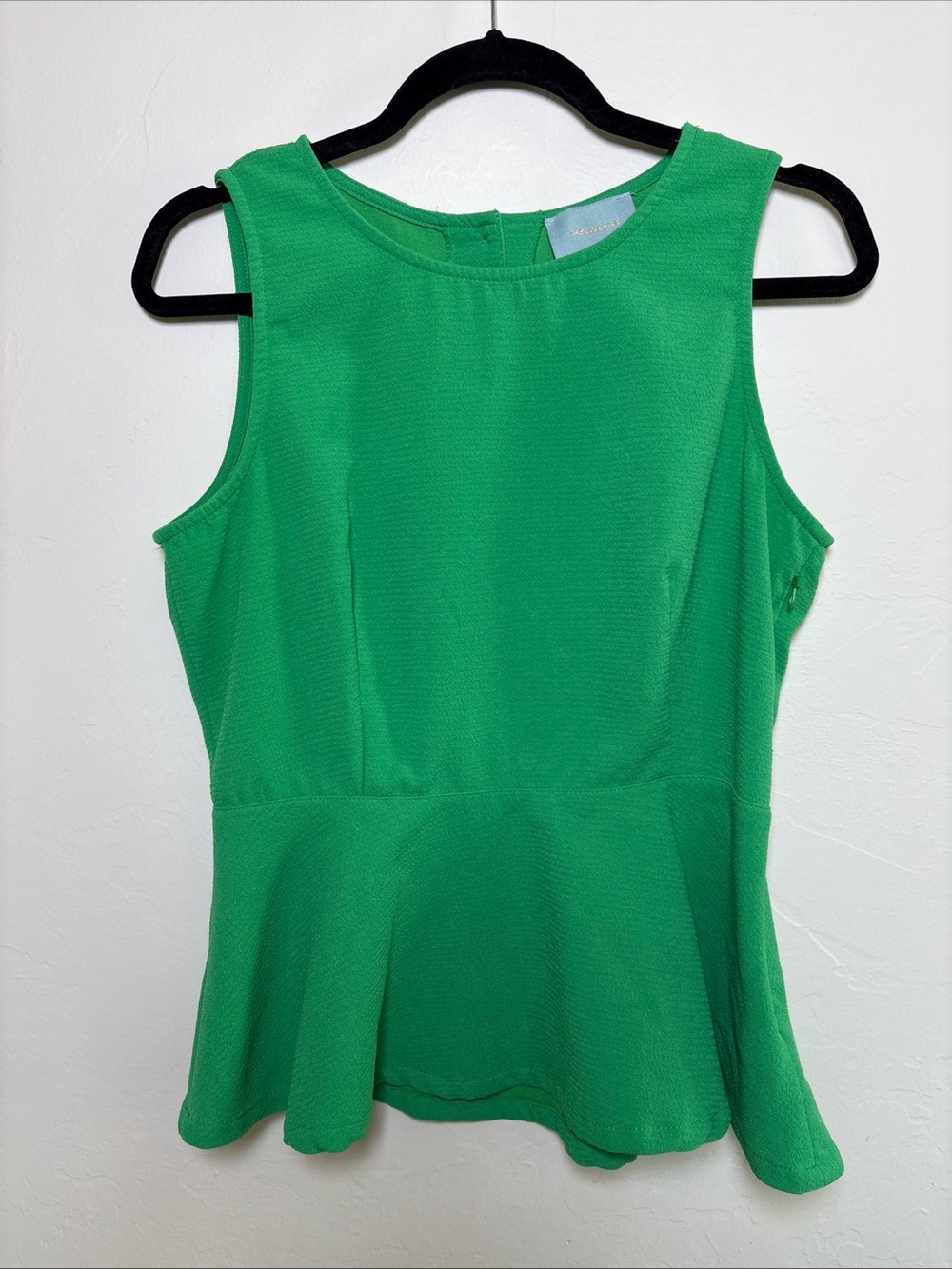Skies Are Blue Peplum Blouse Sleeveless Open Back Green Anthropologie L